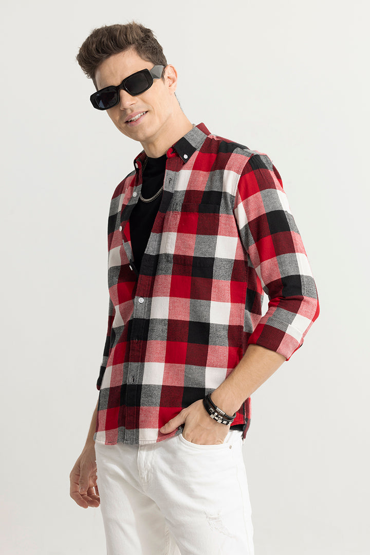 Quadric Charcoal Light Red Flannel Check Shirt