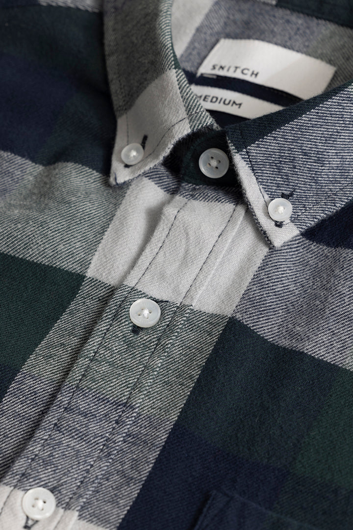 Quadric Charcoal Dark Blue Flannel Check Shirt