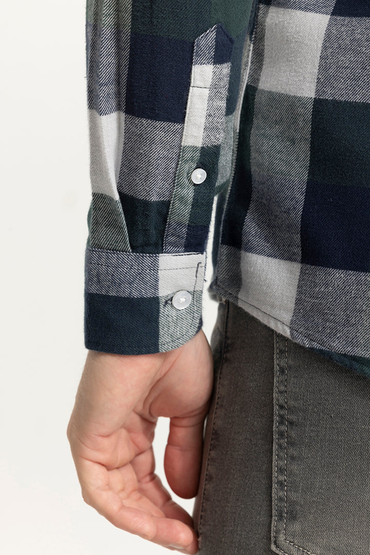 Quadric Charcoal Dark Blue Flannel Check Shirt