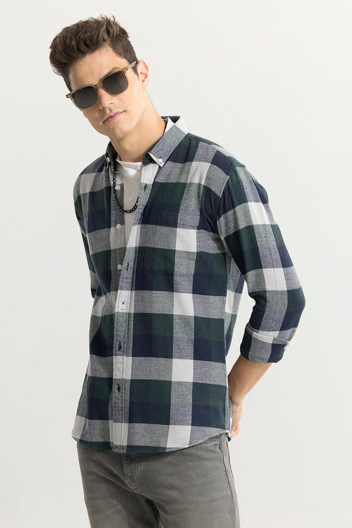 Quadric Charcoal Dark Blue Flannel Check Shirt