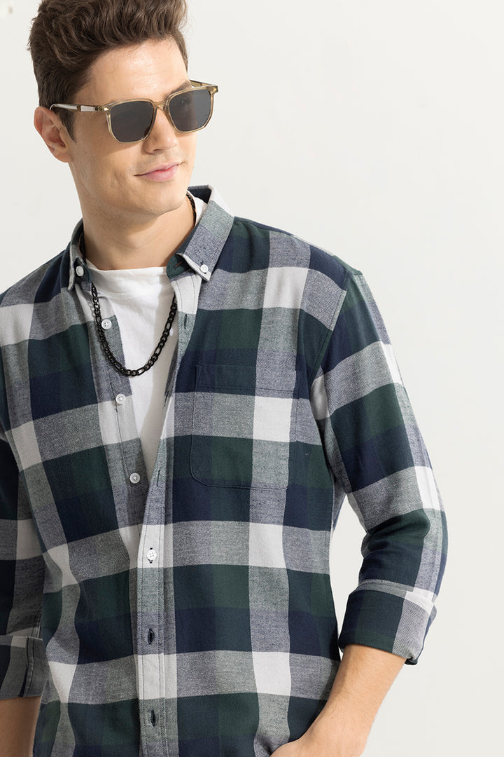 Quadric Charcoal Dark Blue Flannel Check Shirt