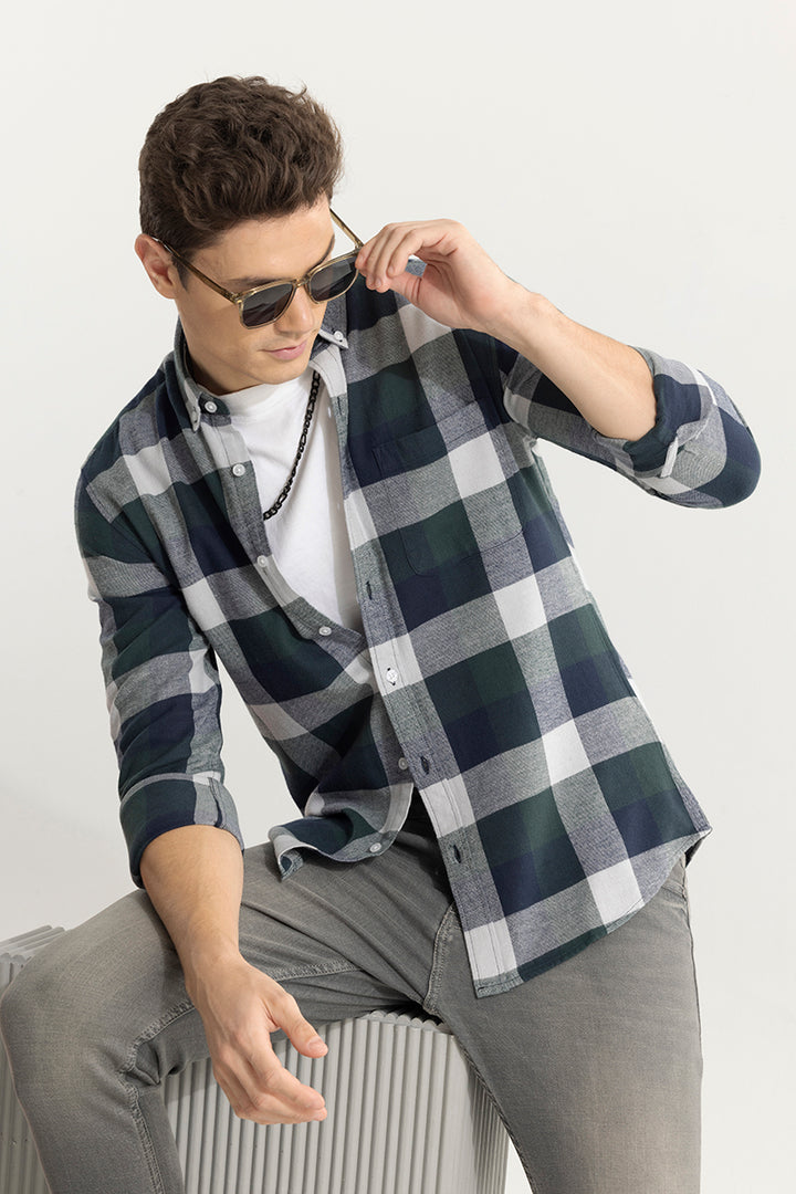 Quadric Charcoal Dark Blue Flannel Check Shirt