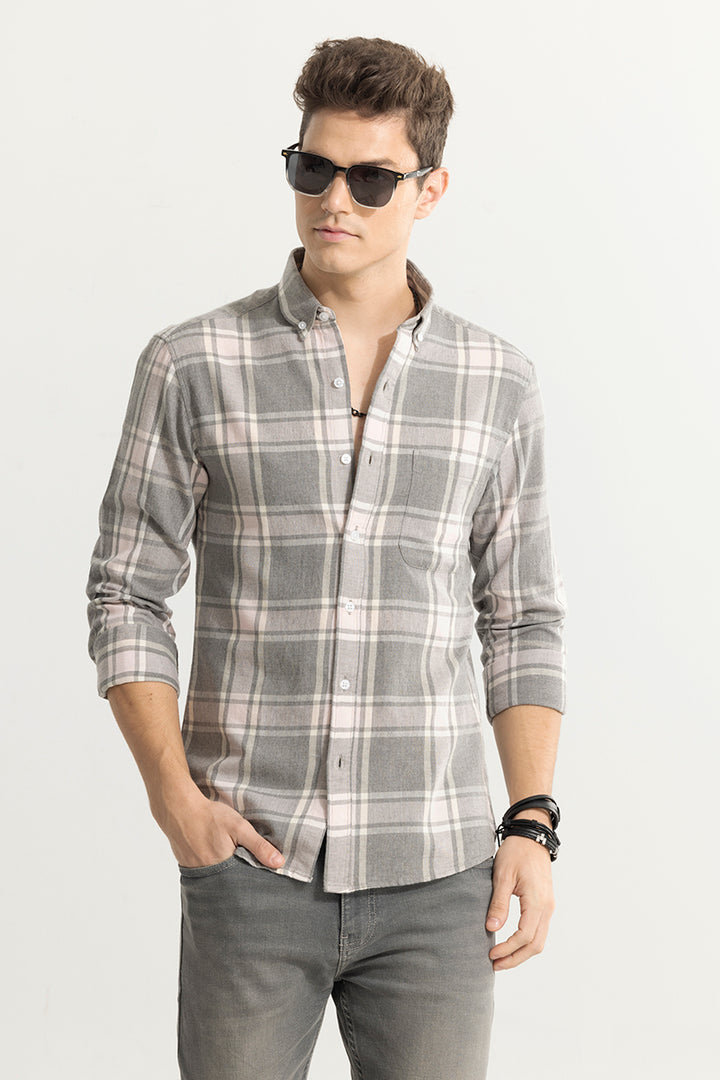 Quadric Charcoal Stone Grey Flannel Check Shirt