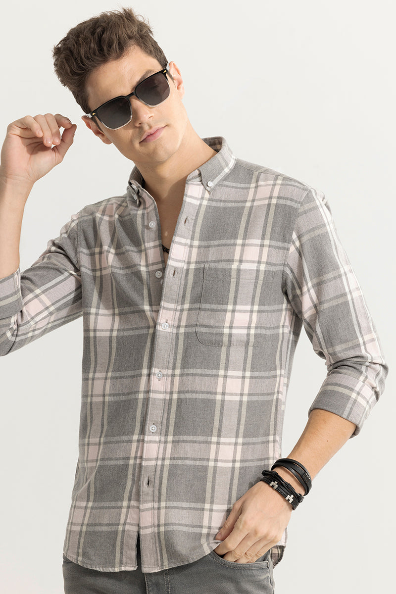 Quadric Charcoal Stone Grey Flannel Check Shirt