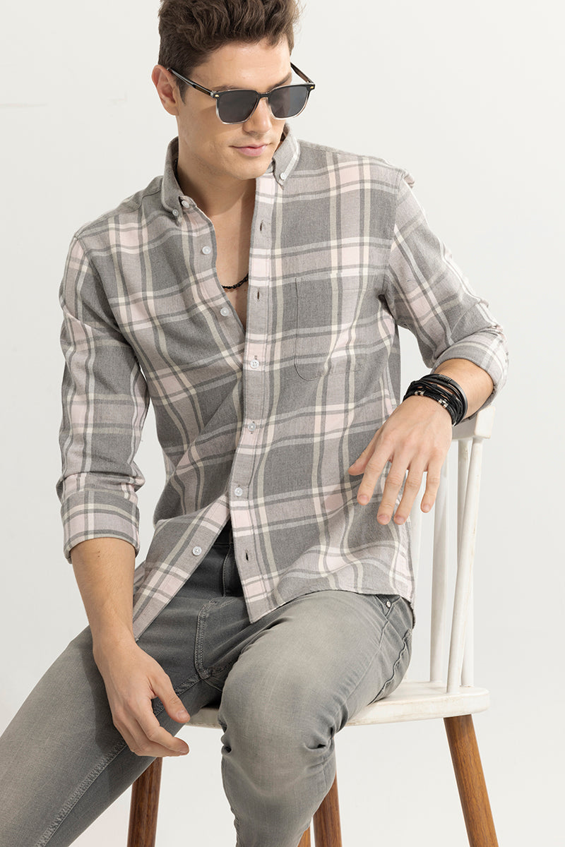 Quadric Charcoal Stone Grey Flannel Check Shirt