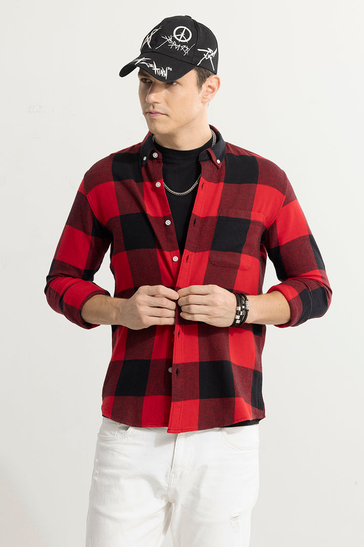 Quadric Charcoal Imperial Red Flannel Check Shirt