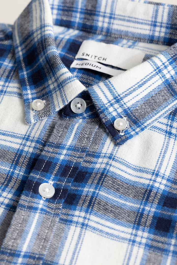 Quadric Charcoal Azure Blue Flannel Check Shirt