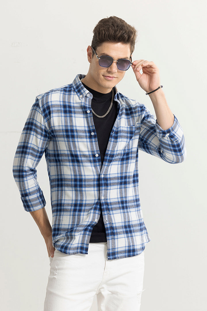 Quadric Charcoal Azure Blue Flannel Check Shirt