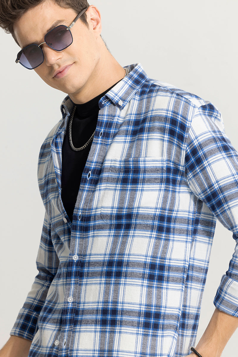 Quadric Charcoal Azure Blue Flannel Check Shirt