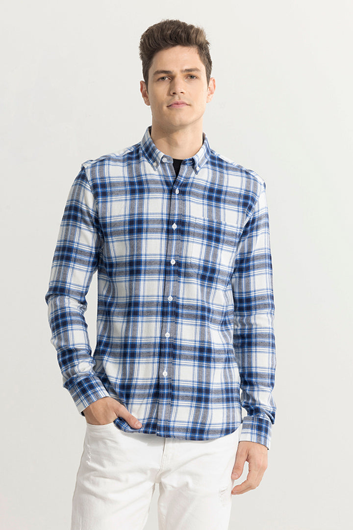 Quadric Charcoal Azure Blue Flannel Check Shirt