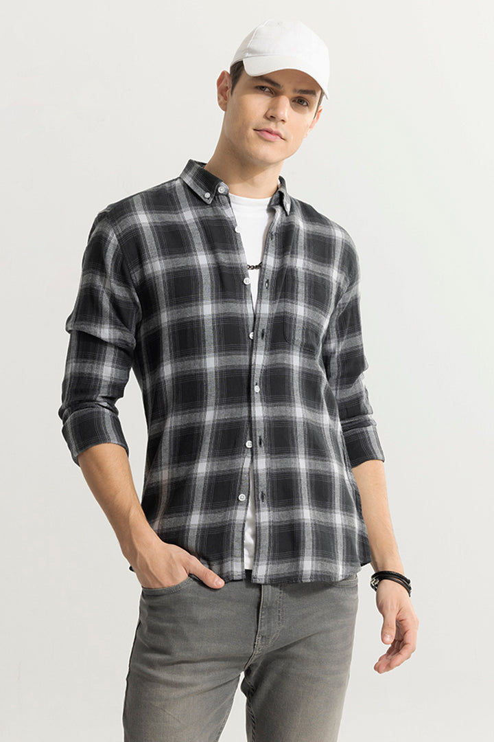 Quadric Charcoal Slate Black Flannel Check Shirt