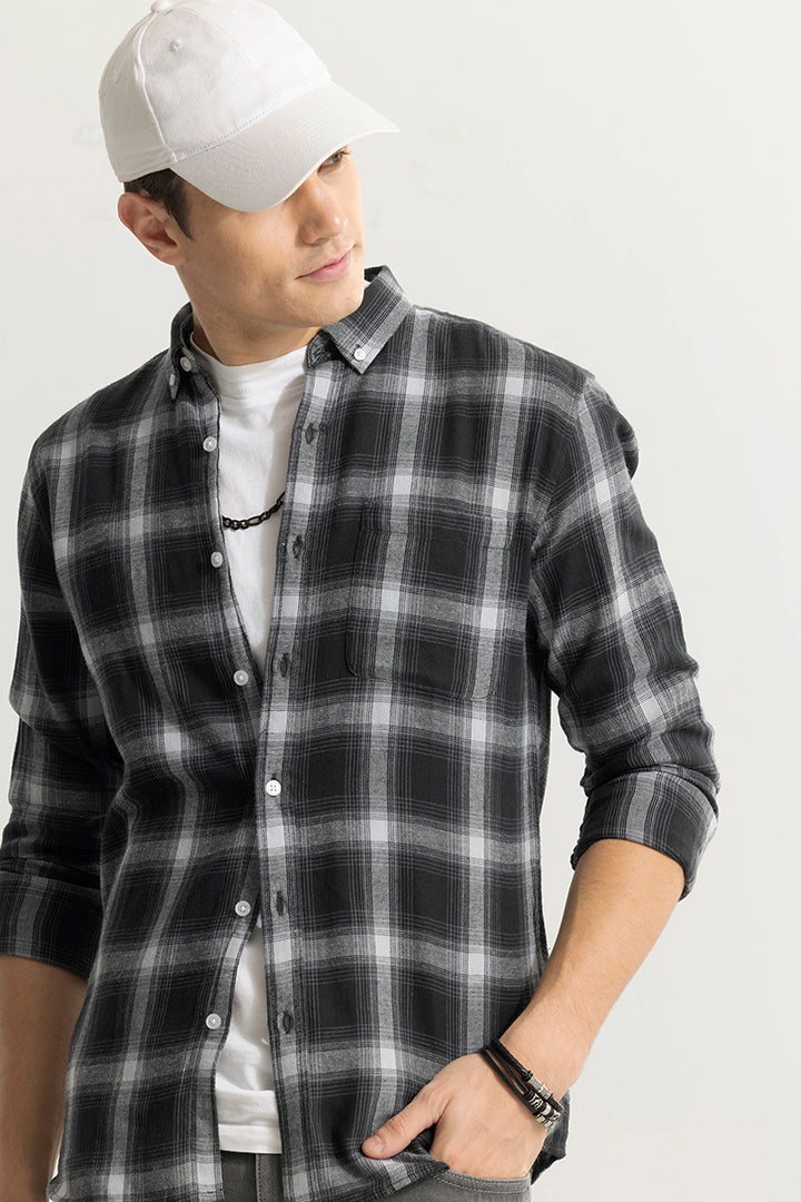 Quadric Charcoal Slate Black Flannel Check Shirt