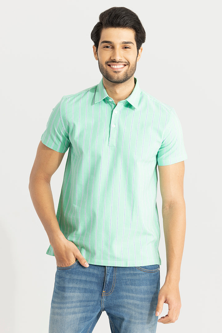 Sleek Stripe Mint Green Polo T-Shirt