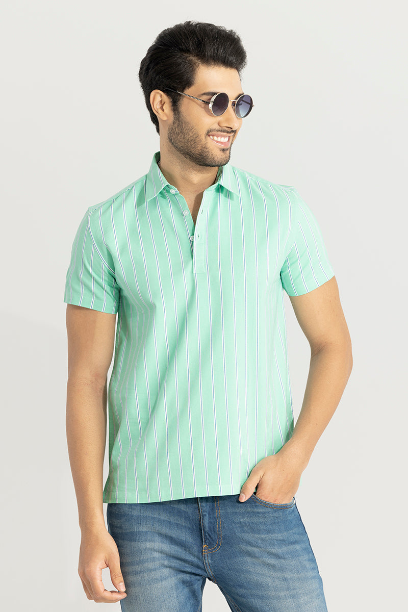 Sleek Stripe Mint Green Polo T-Shirt