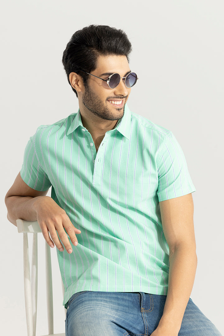 Sleek Stripe Mint Green Polo T-Shirt