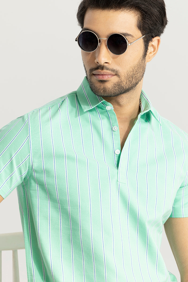 Buy Men's Sleek Stripe Mint Green Polo T-Shirt Online | SNITCH