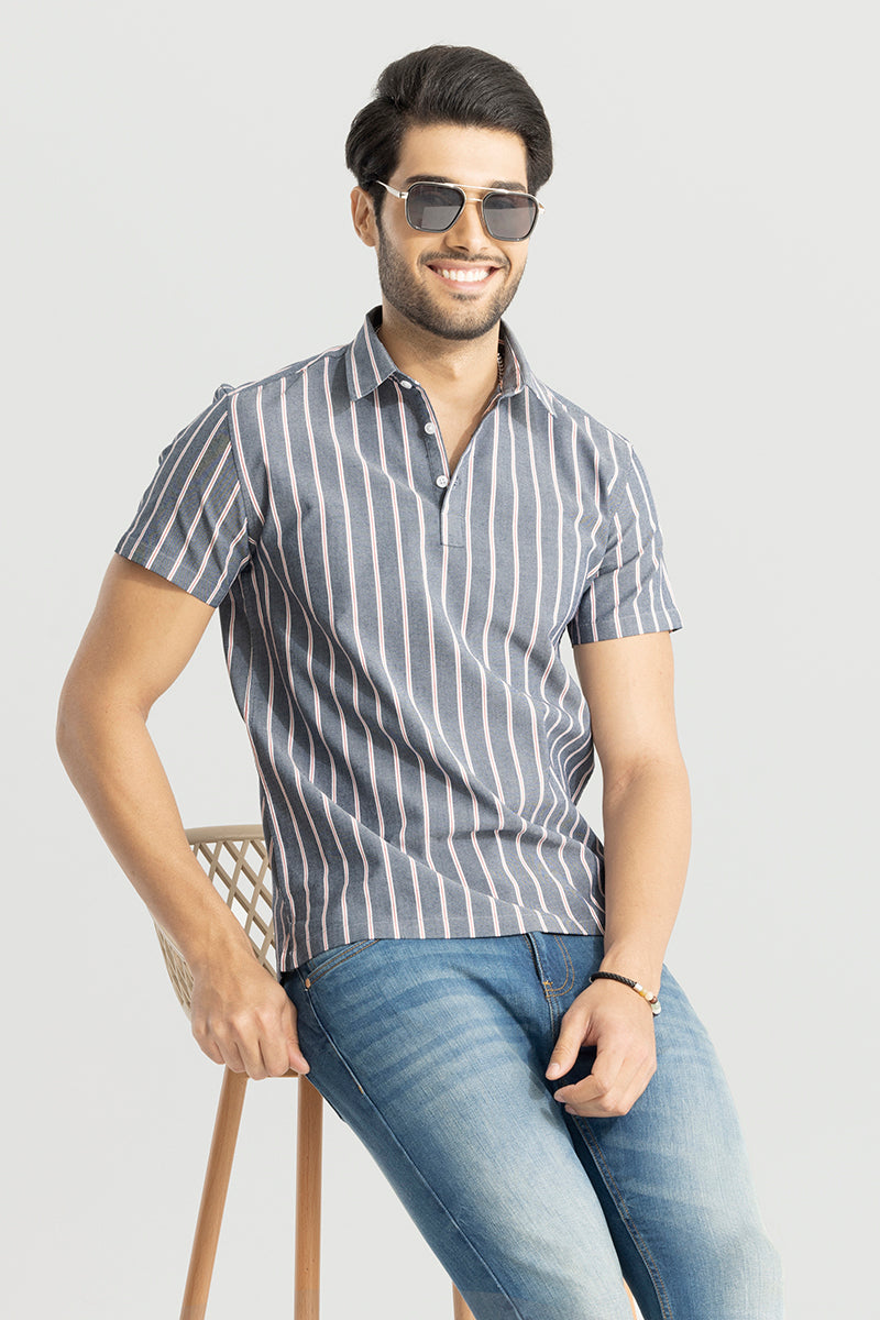 Sleek Stripe Grey Polo T-Shirt