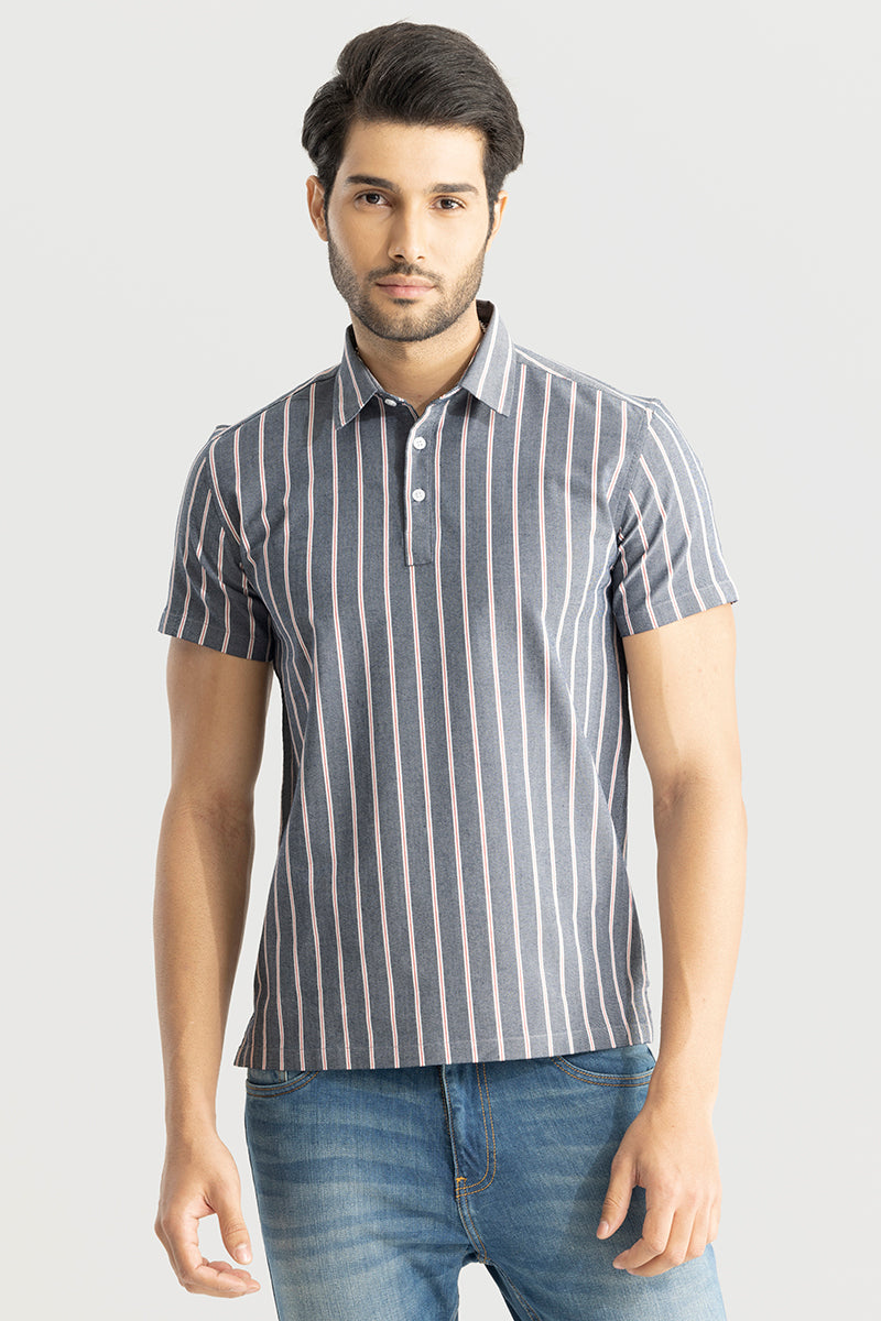 Sleek Stripe Grey Polo T-Shirt