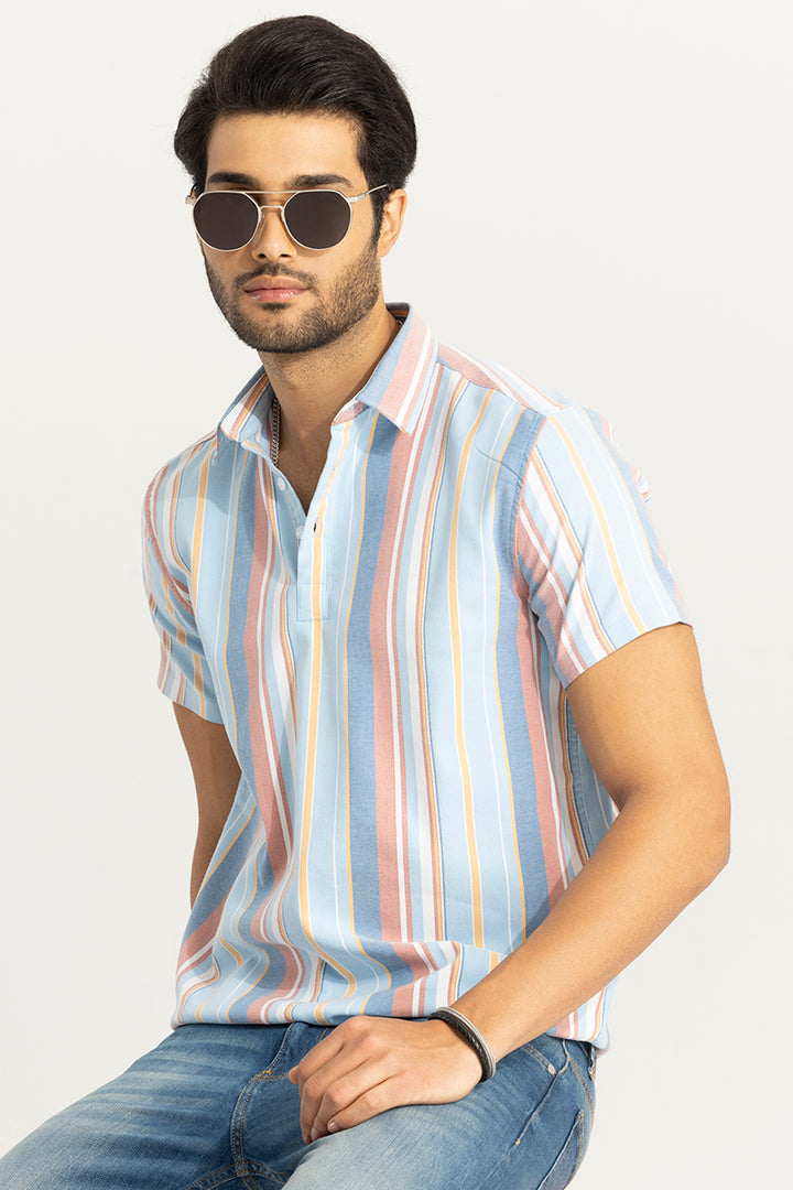 Glaze Stripe Blue Polo T-Shirt