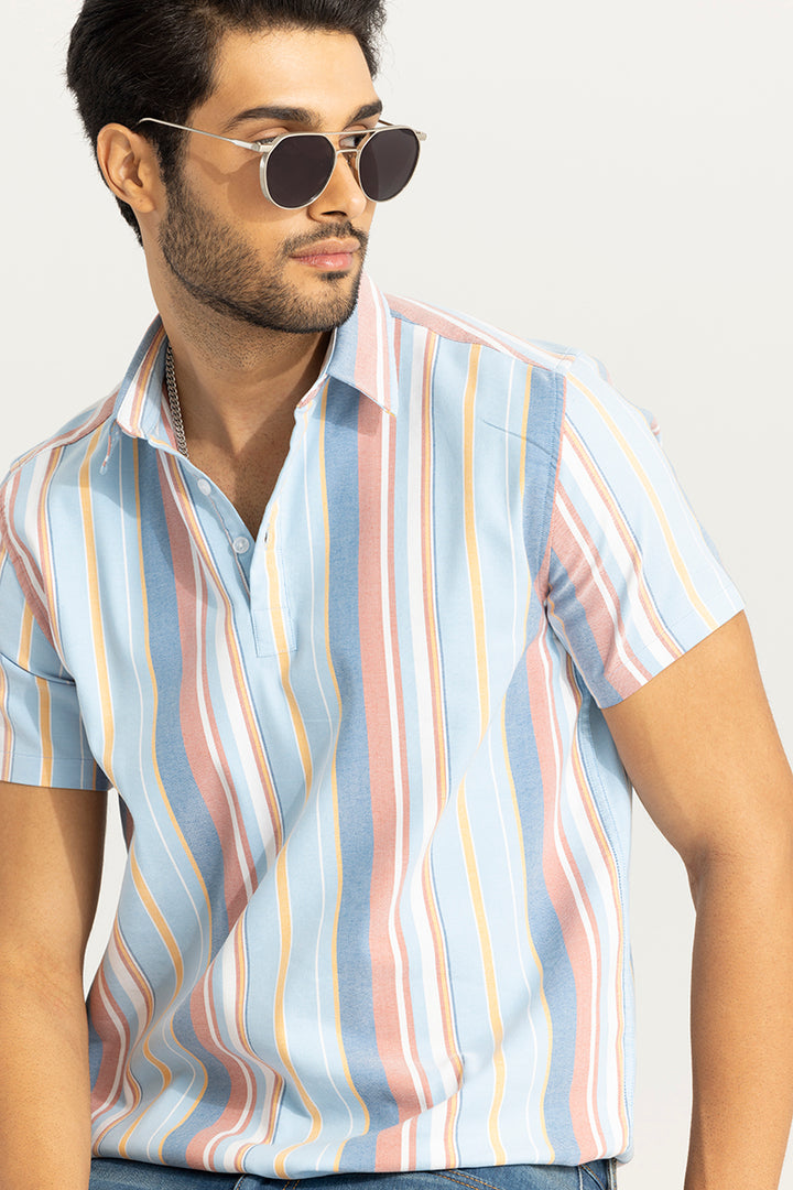 Glaze Stripe Blue Polo T-Shirt