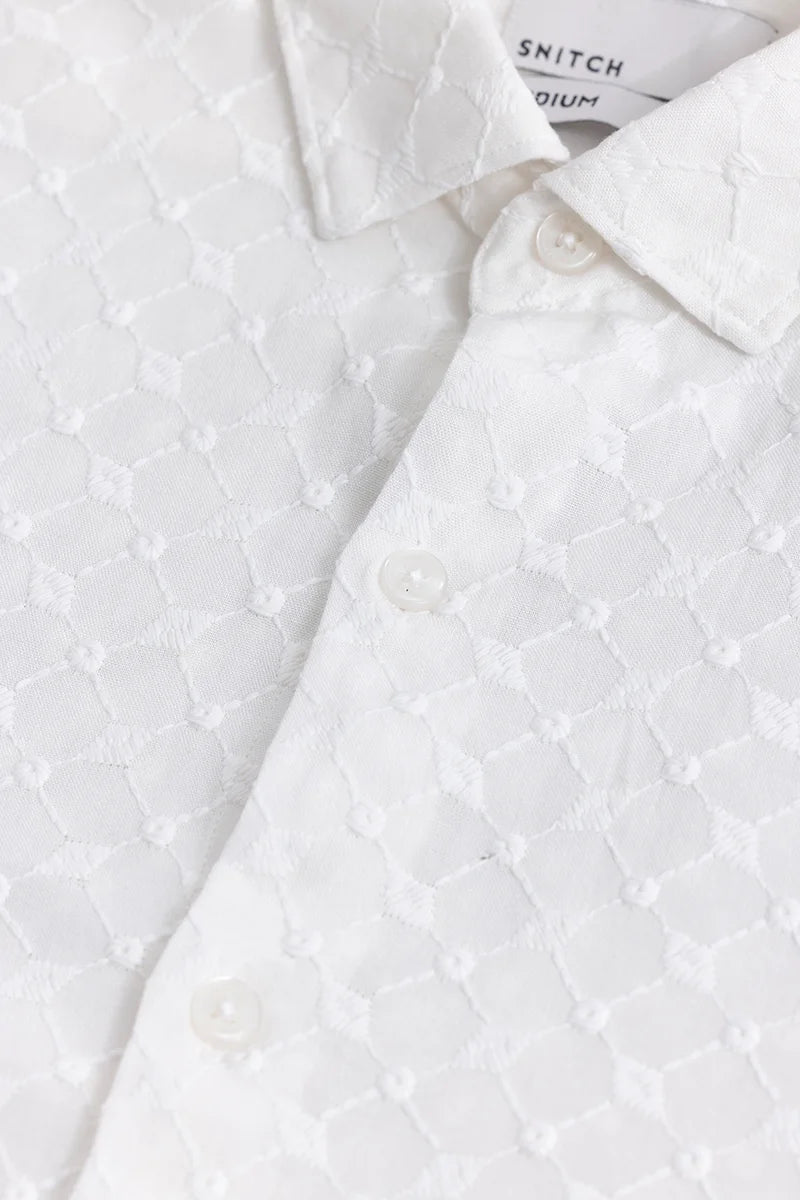 Dot Leaf Linked White Embroidery Shirt