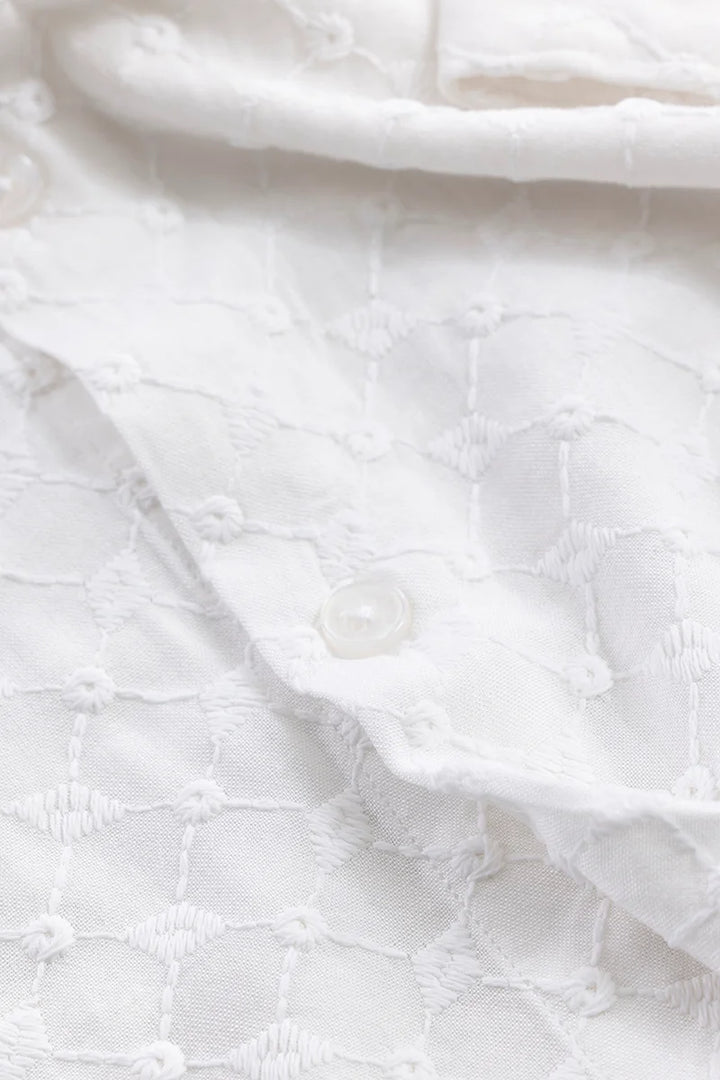 Dot Leaf Linked White Embroidery Shirt