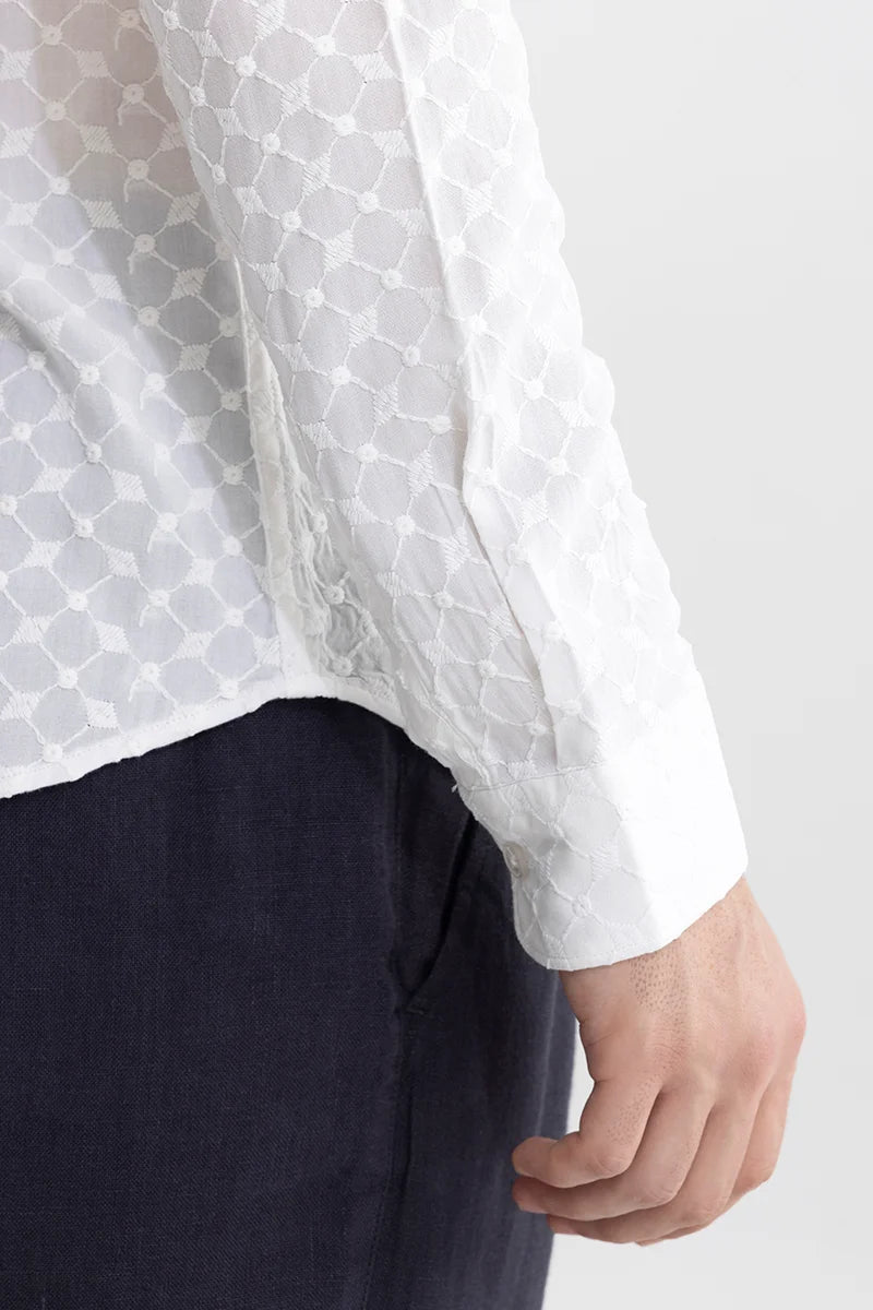 Dot Leaf Linked White Embroidery Shirt