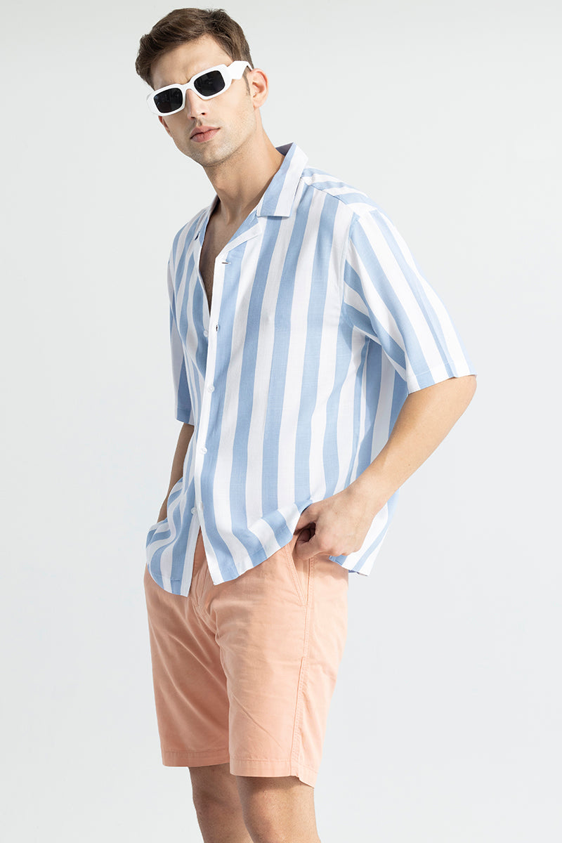 Buy Men's Stripple Stripe Blue Oversized Shirt Online | SNITCH