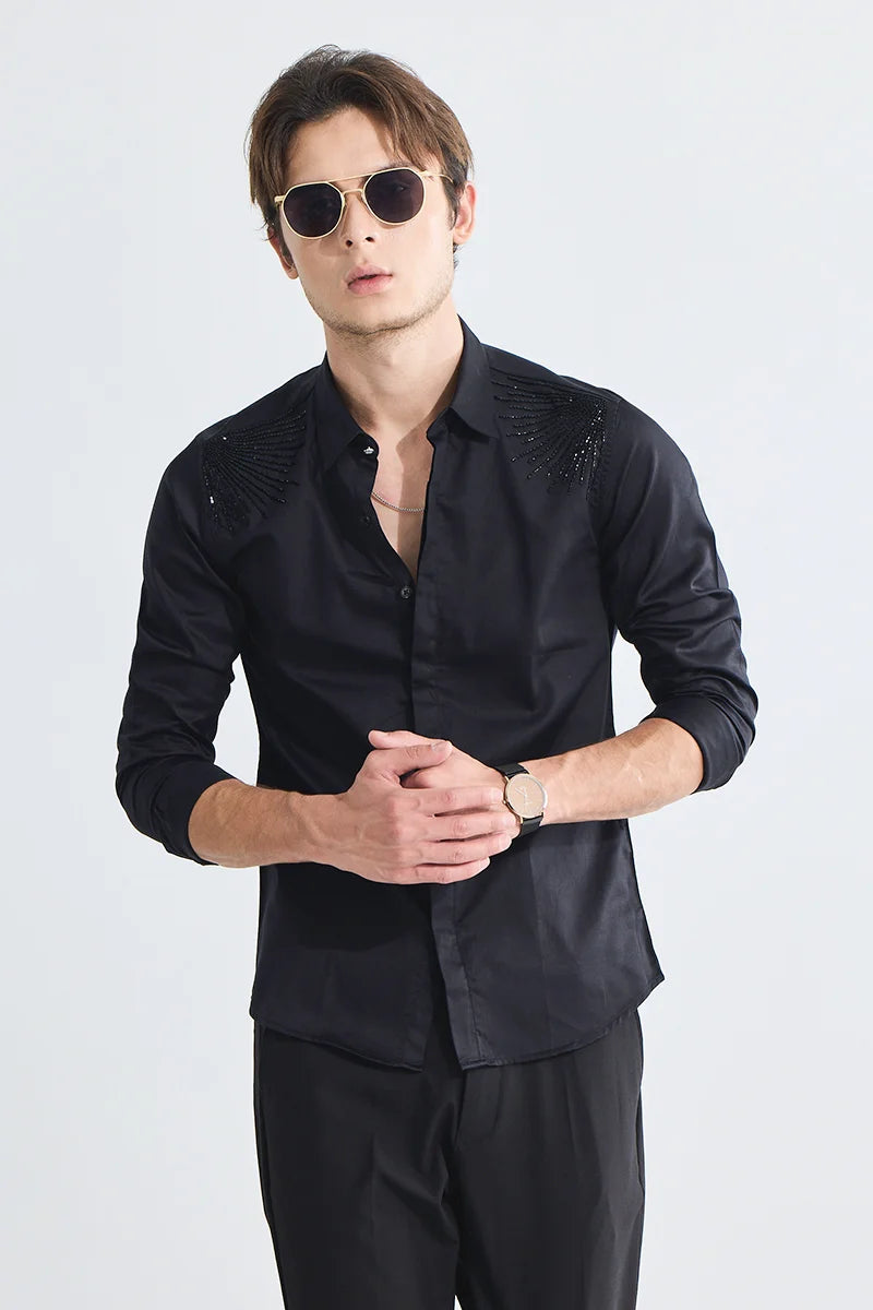 Buy Men's Sparkle Beaded Black Shirt Online | SNITCH