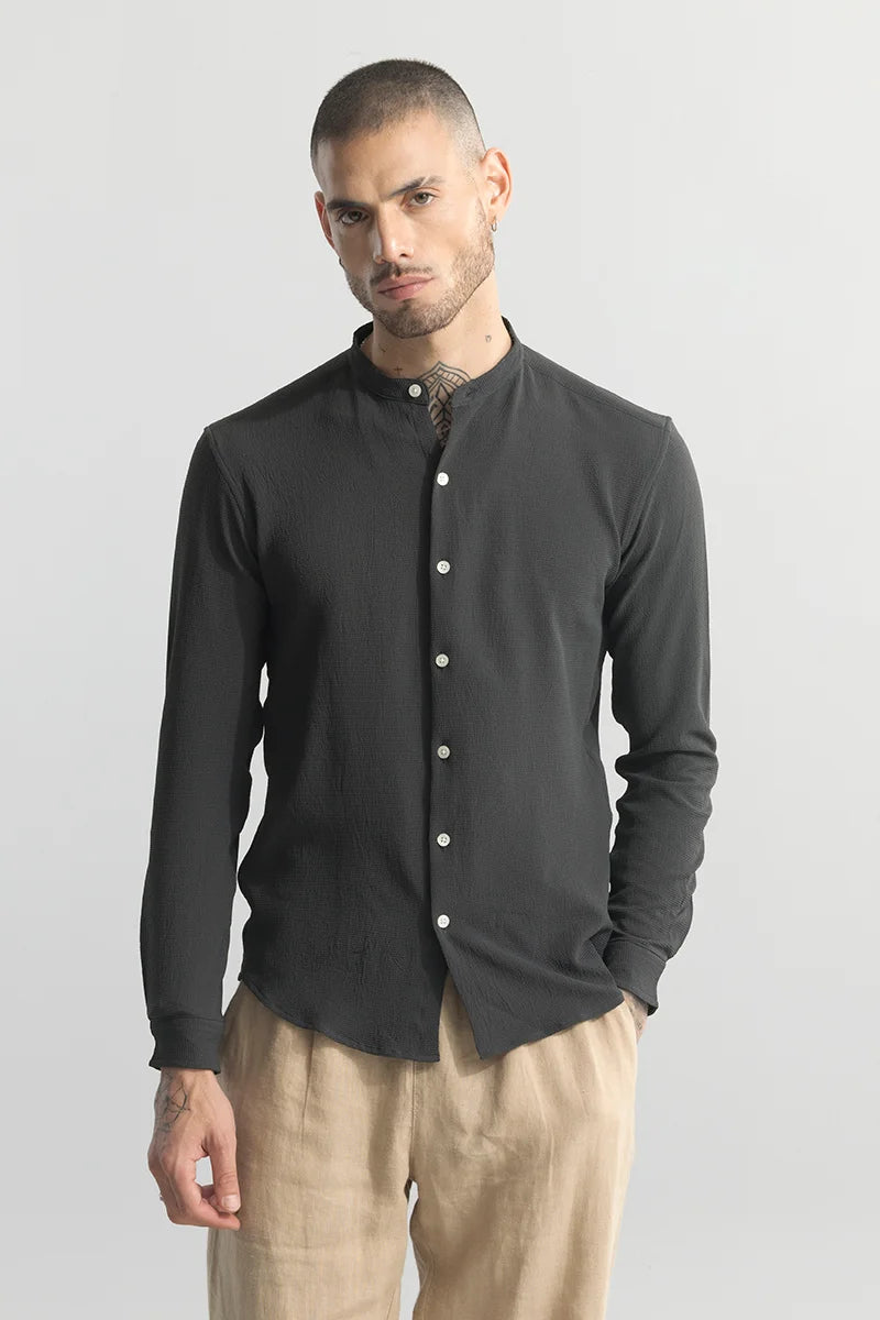 Buy Men's Mini Neckline Dark Grey Shirt Online | SNITCH