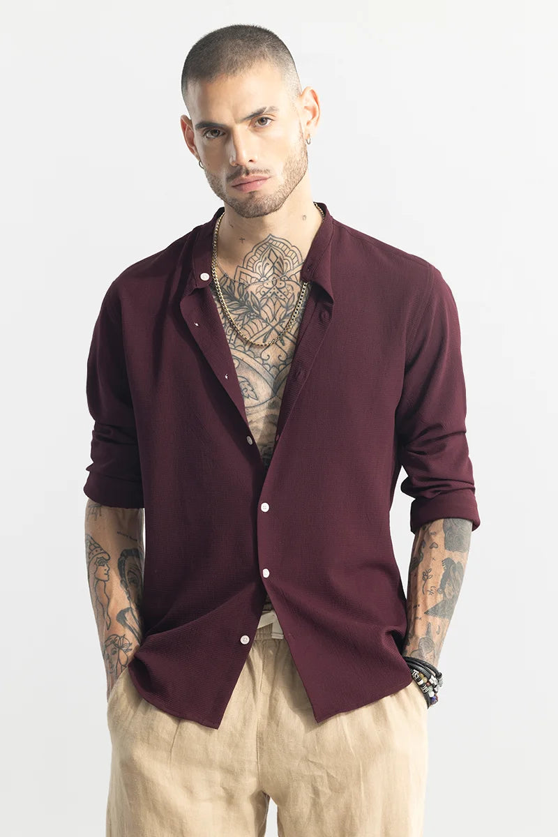 Mini Neckline Maroon Shirt