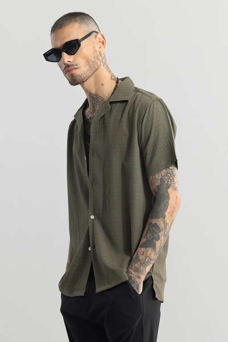 Buy Men's Carno Textured Olive Shirt Online | SNITCH