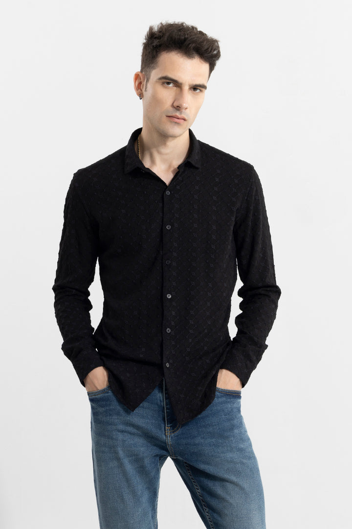 Dot Leaf Linked Black Embroidery Shirt