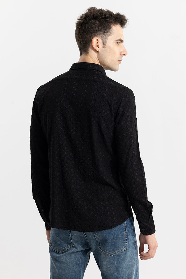 Dot Leaf Linked Black Embroidery Shirt