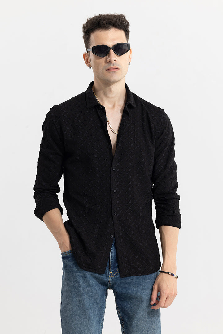 Dot Leaf Linked Black Embroidery Shirt