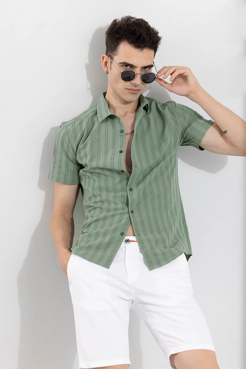 Wrinkled Stripe Green Shirt