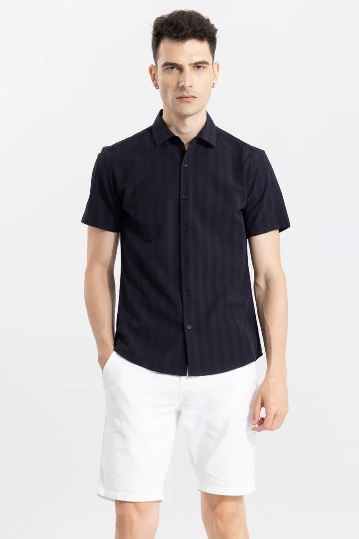 Wrinkled Stripe Navy Shirt