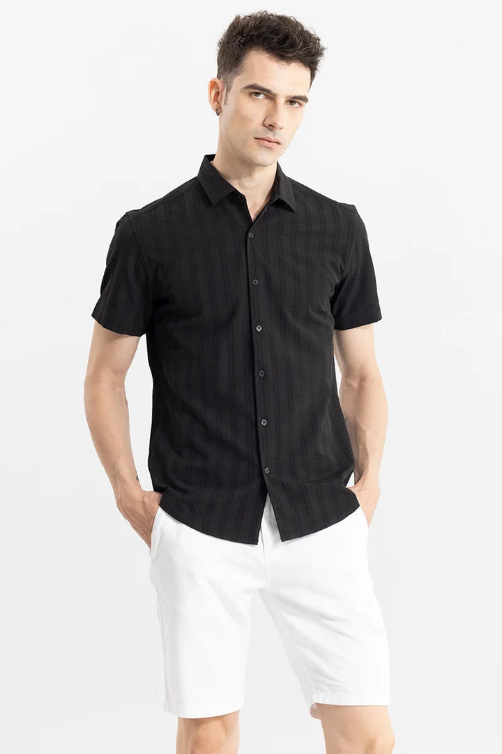 Wrinkled Stripe Black Shirt