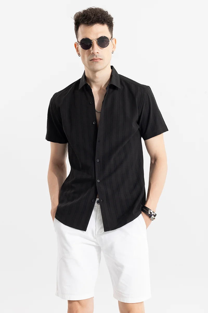 Buy Men's Wrinkled Stripe Black Shirt Online | SNITCH