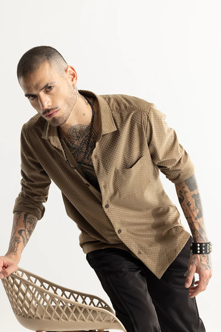 Self Flock Brown Textured Shirt