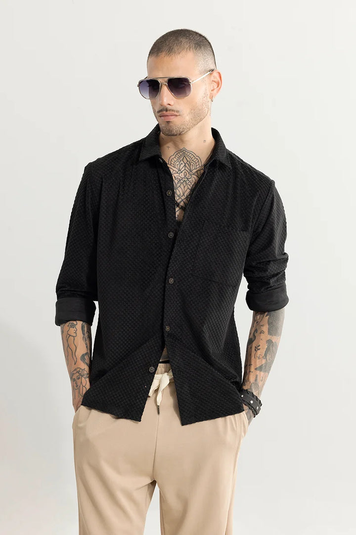 Self Flock Black Textured Shirt