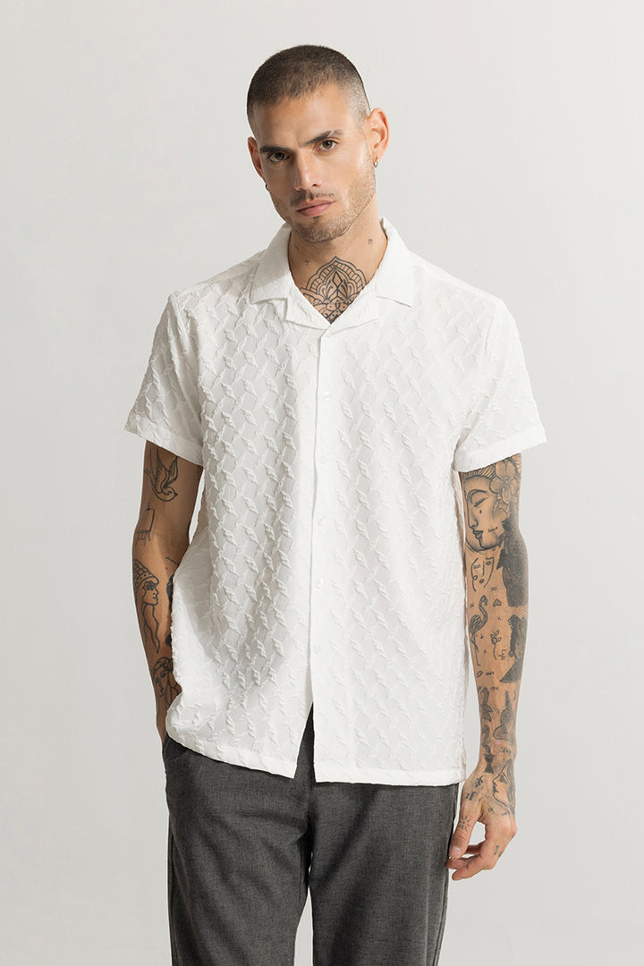 Cross Diamond Textured White Shirt