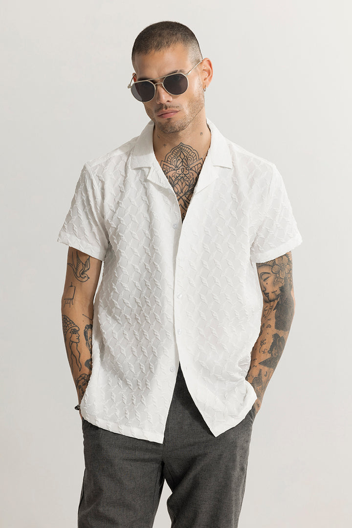 Cross Diamond Textured White Shirt