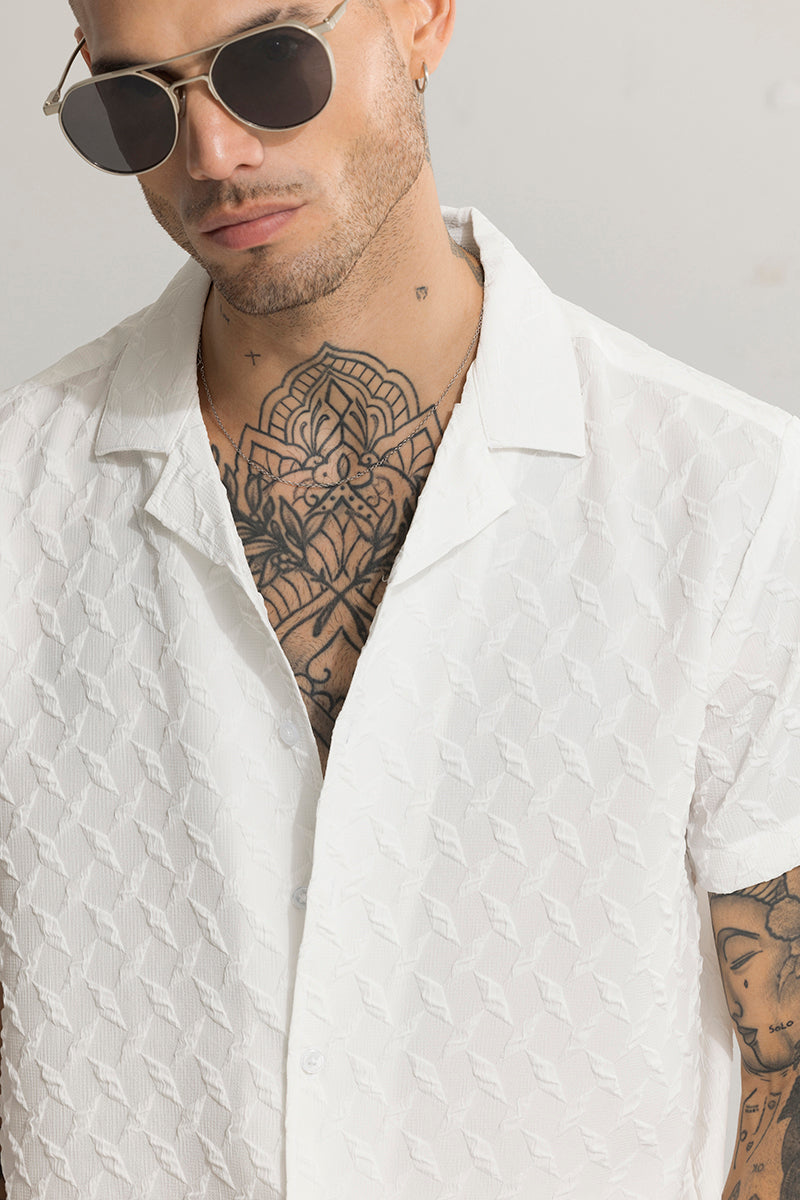 Cross Diamond Textured White Shirt