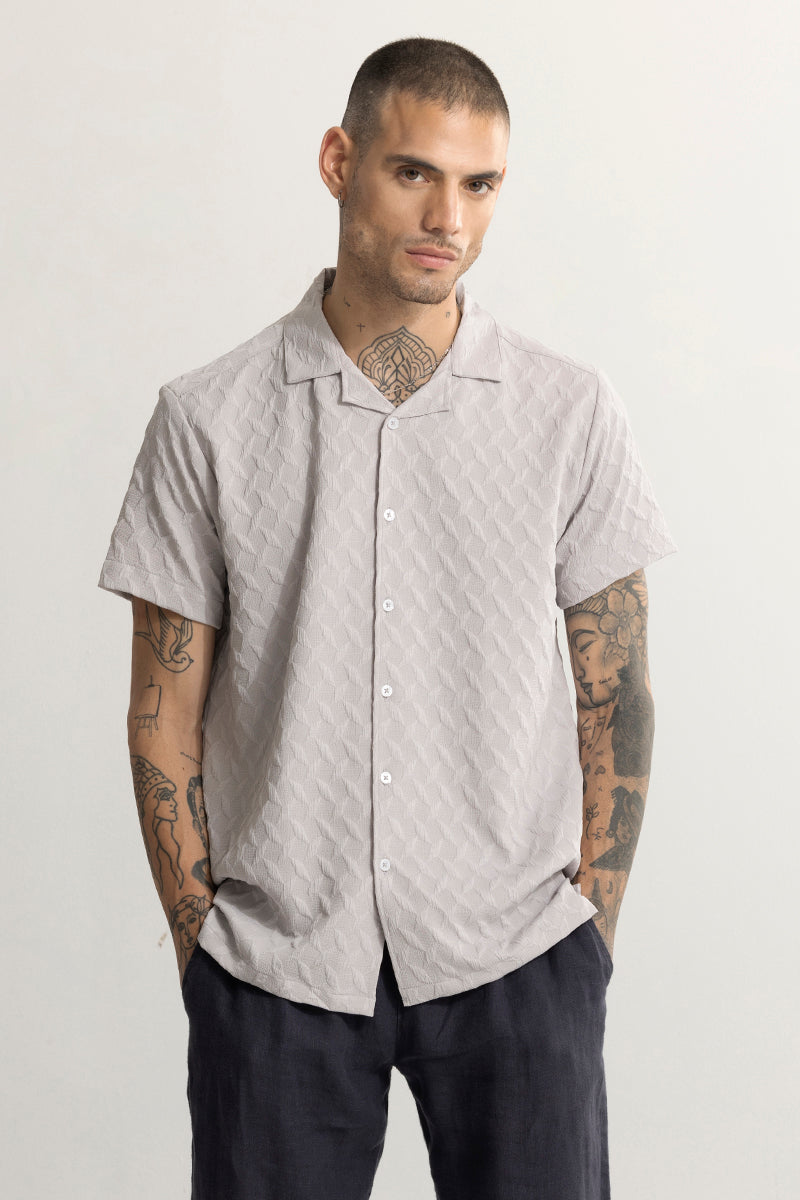 Cross Diamond Textured Grey Shirt