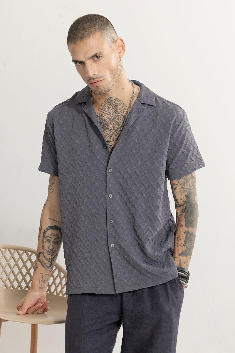 Cross Diamond Textured Ash Grey Shirt