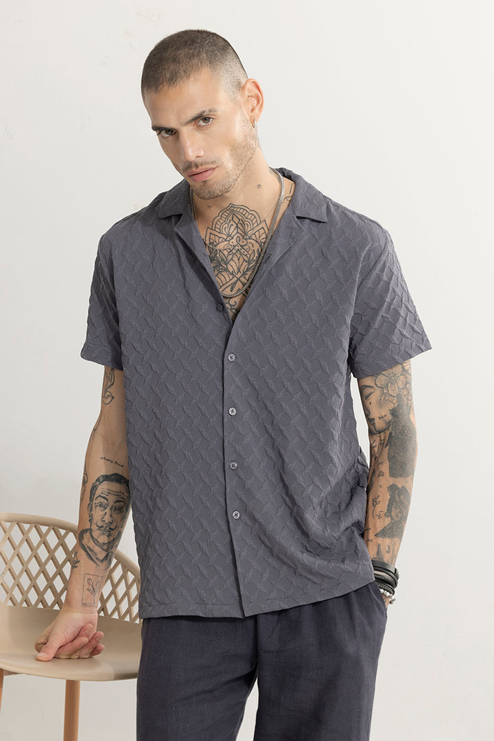 Cross Diamond Textured Ash Grey Shirt