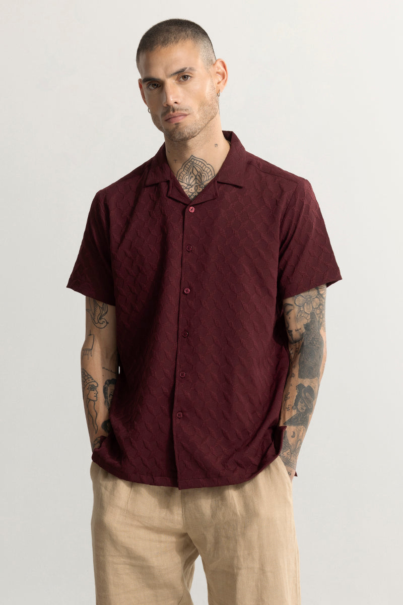 Cross Diamond Textured Maroon Shirt