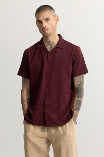 Buy Men's Cross Diamond Textured Maroon Shirt Online | SNITCH