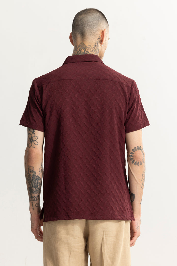 Cross Diamond Textured Maroon Shirt